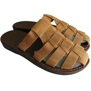 Jerusalem Sandals Tan Leather Fisherman Slide Slip On Mens 13 EU 46 Handmade